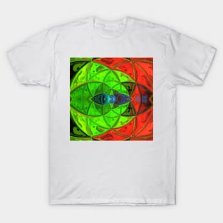 Mosaic Kaleidoscope Flower Green Red and Blue T-Shirt